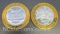 2 Limited Edition Flamingo .999 Fine Silver $10 Gaming Token Coin 75 Grams
