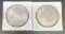 2 1921-D Morgan Silver Dollars 90% Silver Coins 56 Grams