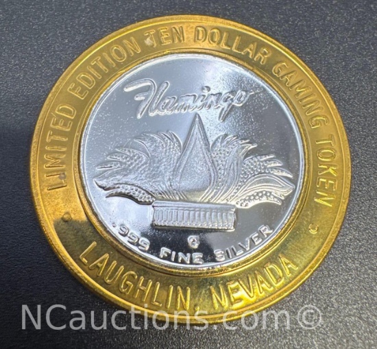 Limited Edition Flamingo .999 Fine Silver $10 Gaming Token Coin 37 Grams