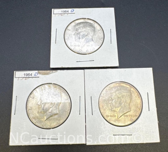 3 1964 Kennedy 90% Silver Half Dollars 43 Grams