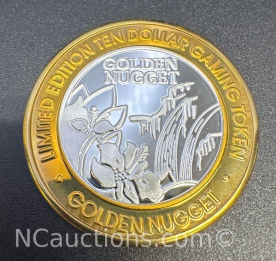 Limited Edition Golden Nugget .999 Fine Silver $10 Gaming Token Coin 37 Grams