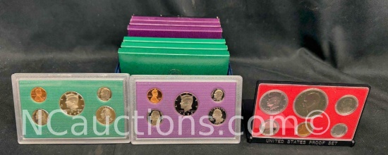10 United States Proof Coin Sets 1970s-1990s