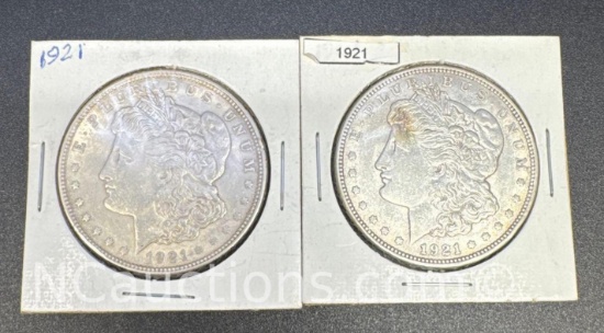 2 1921 Morgan Silver Dollars 90% Silver Coins