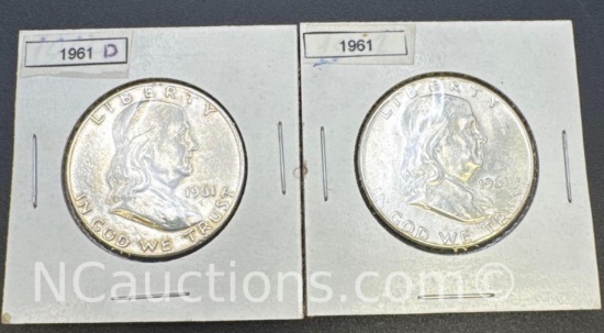 2 Franklin 90% Silver Half Dollars 1961