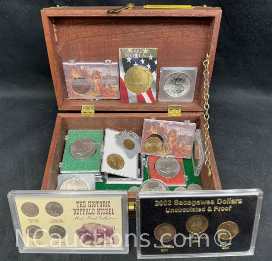 Box Full of Collectible Coins Eisenhowers, Buffalo Nickels, Sacagawea dollars more