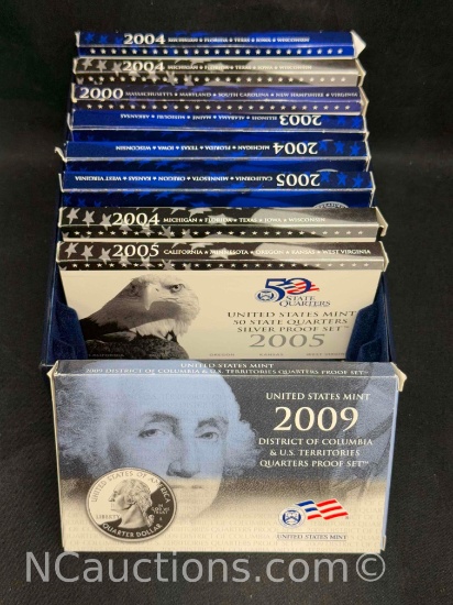 9 United States Mint State Quarters Proof Sets 2000-2009
