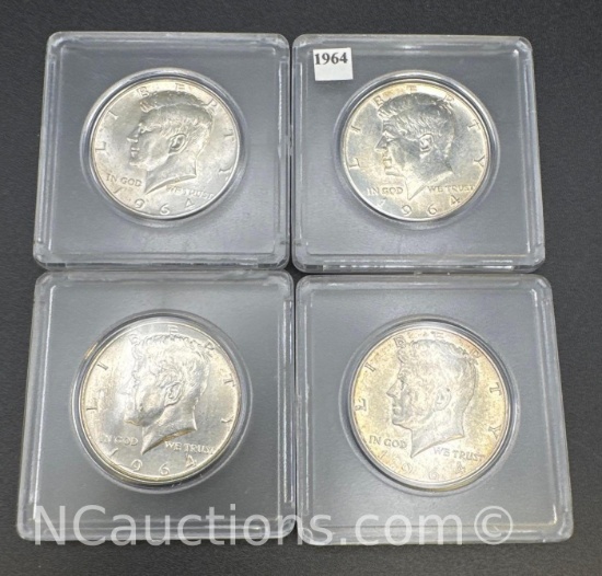 4 1964 Kennedy 90% Silver Half Dollars