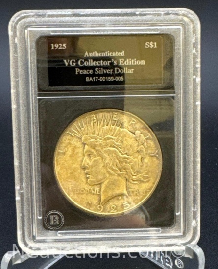 Authenticated 1925 Silver Peace Dollar 90% Silver Coin