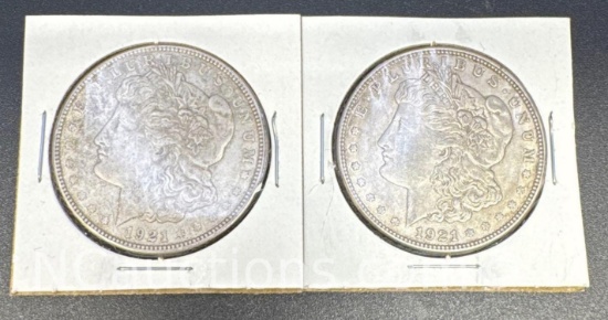 2 1921-D Morgan Silver Dollars 90% Silver Coins 56 Grams