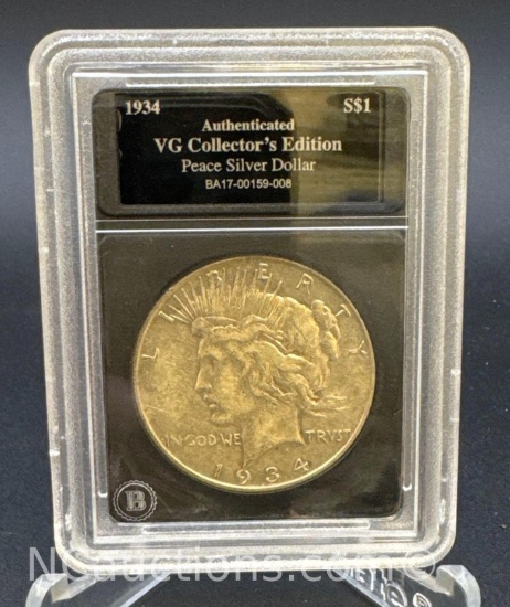 Authenticated 1934 Silver Peace Dollar 90% Silver Coin