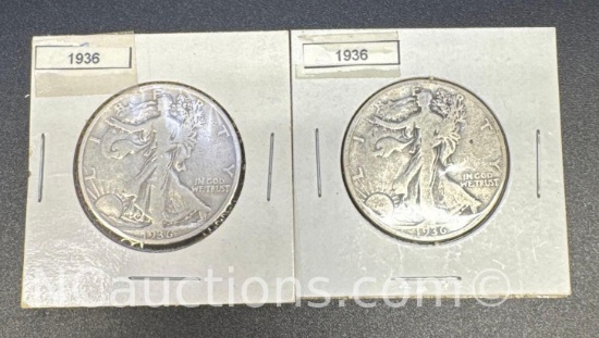 2 1936 Walking Liberty 90% Silver Half Dollars 28 grams