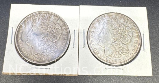 2 1921-D Morgan Silver Dollars 90% Silver Coins 56 Grams