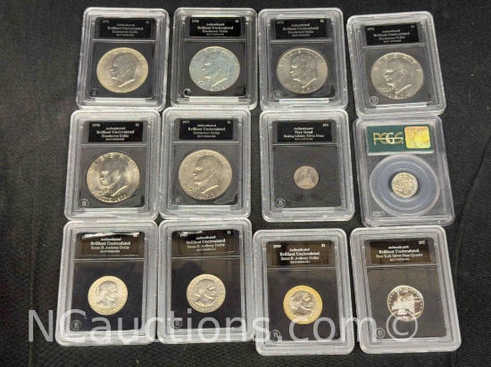 Assorted Authenticated Coins. Eisenhowers, Susan B Anthonys, Seated Liberty dime more