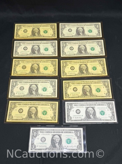 1 Dollar Banknote Bills 10 1995 1 2008