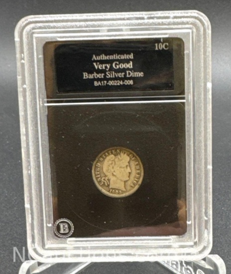 Authenticated 1905 Barber Silver Dime 90% Silver Coin