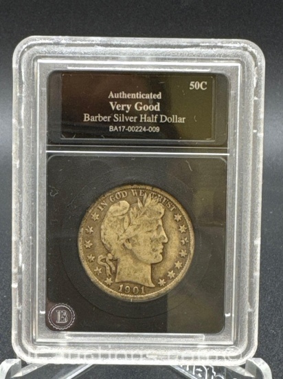 Authenticated 1901 Barber 90% Silver Half Dollar