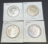 4 1964 Kennedy 90% Silver Half Dollars