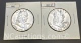 2 1957 Franklin 90% Silver Half Dollars
