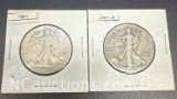 2 1941 Walking Liberty 90% Silver Half Dollars