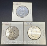 3 1951 Franklin 90% Silver Half Dollars 44 Grams