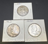 3 1952 Franklin 90% Silver Dollars