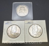3 1962 Franklin 90% Silver Half Dollar Coins