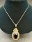 Sterling Silver Black And Green Stone Pendant Necklace 10. Grams