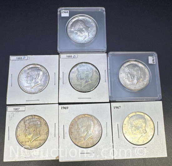 40% Silver Kennedy Half Dollars 7 Coins