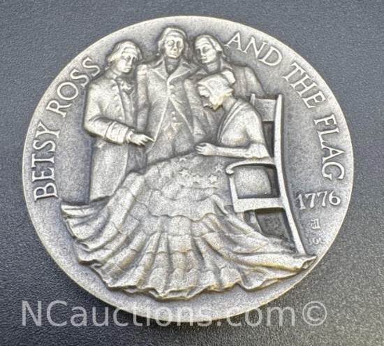 1776 Betsy Ross And The Flag Sterling Silver Coin 32. Grams