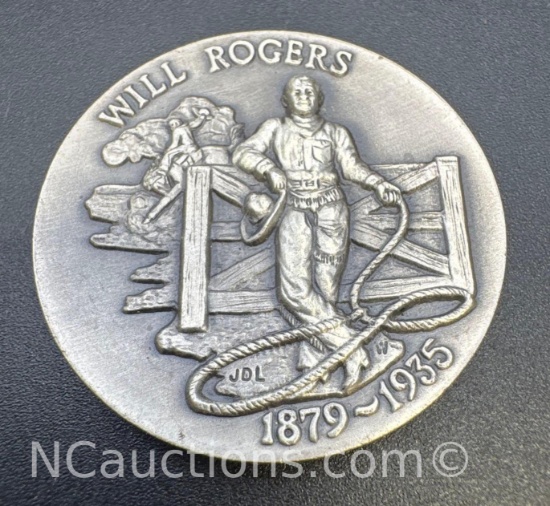1879-1935 Will Rogers Sterling Silver Coin 34. Grams