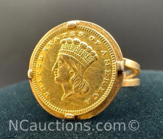 1868 Indian Princess Type 3 Gold Dollar 14kt Gold Ring 5.77 Grams Size 9