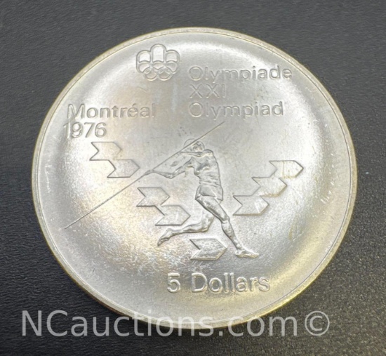 1976 Montreal Olympics Olympiad 90% Silver $5 Coin 24 Grams