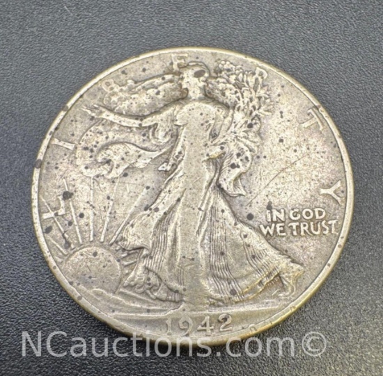 1942 Walking Liberty 90% Silver Half Dollar Coin 12. Grams