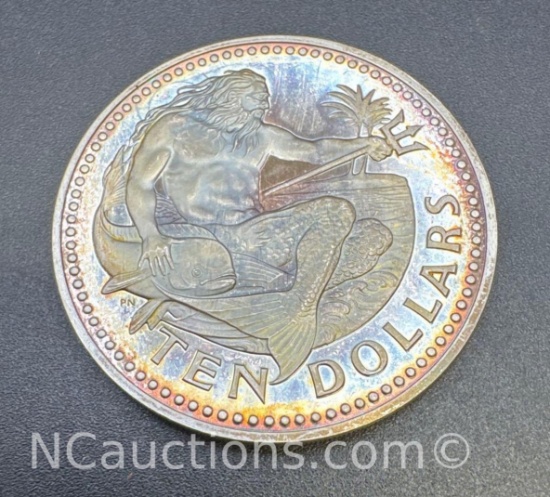 1974 Barbados 90% Silver $10 Coin