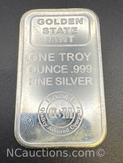 Golden State Mint 1 Troy Oz .999 Fine Silver Bullion Bar