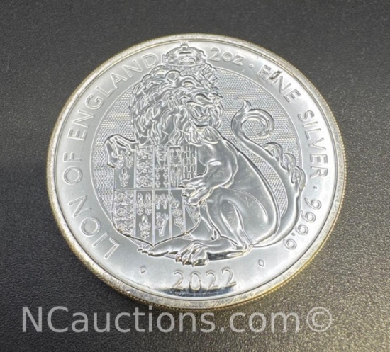 2022 Lion Of England 2 Troy Oz .9999 Fine Silver Bullion Coin
