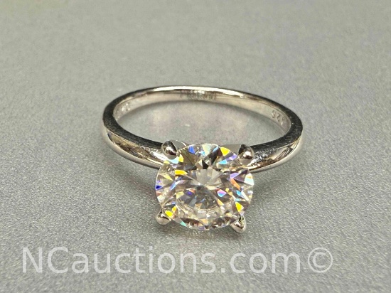 Preveli 925 Sterling Silver 2ct Moissanite Diamond Ring sz7.5 2g Total