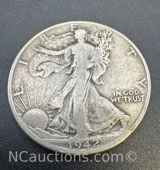 1942-D Walking Liberty 90% Silver Half Dollar Coin 12. Grams
