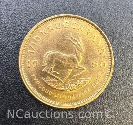 1980 1/10 Fine Gold Krugerrand Bullion Coin