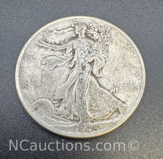 1945 Walking Liberty 90% Silver Half Dollar Coin 12. Grams
