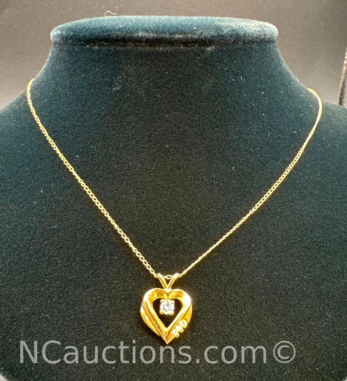 14k Gold Heart Pendant Necklace 1.73 Grams