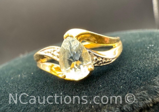 10k Gold Pear Cut Blue Tourmaline Gemstone Ring Size 6.5
