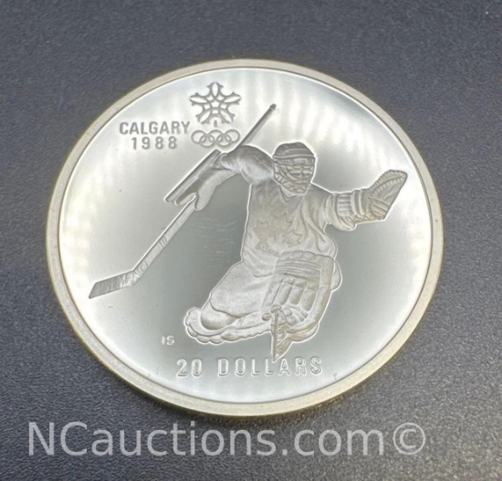 1988 Calgary Olympics Hockey 90% Silver $20 Coin 34. Grams