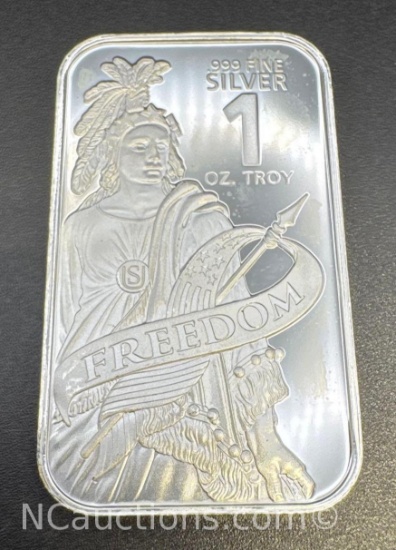 1 Troy Oz .999 Fine Silver Freedom Bullion Bar
