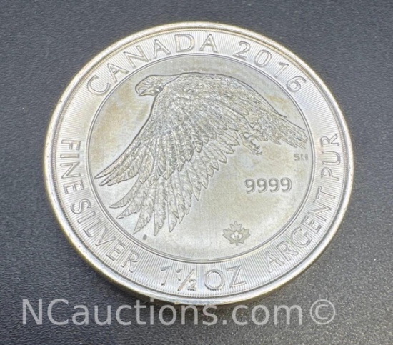 2016 Canadian Hawk 1 1/2 Troy Oz .999 Fine Silver Bullion Coin