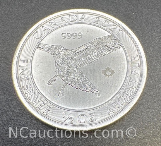2021 Canadian Hawk 1/2 Oz .999 Fine Silver Bullion Coin