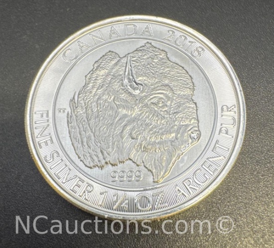 2018 Canadian Buffalo 1 1/4 Oz .9999 Fine Silver Bullion Coin