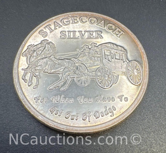 1 Troy Oz .999 Fine Silver Stagecoach Bullion Coin