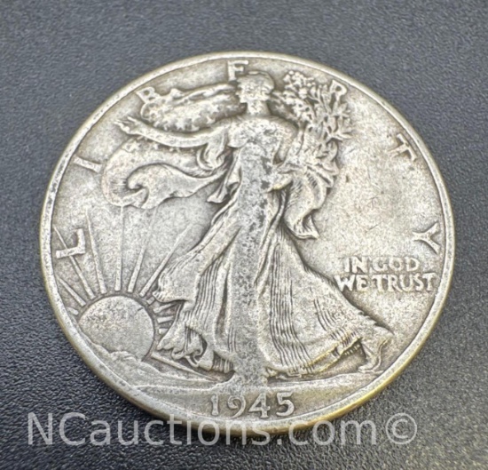 1945 Walking Liberty 90% Silver Half Dollar Coin 12. Grams