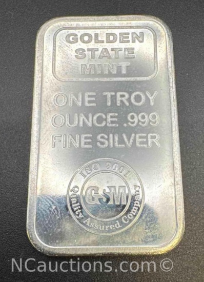 Golden State Mint 1 Troy Oz .999 Fine Silver Bullion Bar